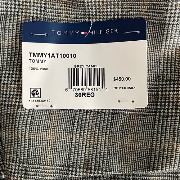 Tommy Hilfiger Men's 36 Regular Suit Jacket Modern Fit Wool Grey Camel Plaid NEW - Picture 9 of 9